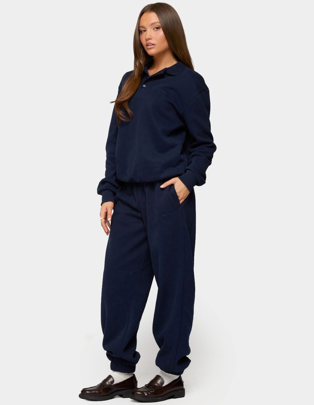 Edikted Jayce Oversized Polo Sweatshirt - NAVY