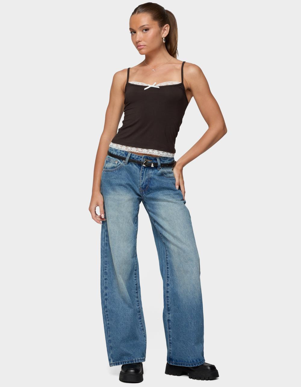 EDIKTED Adriel Contrast Lacey Tank Top - BROWN