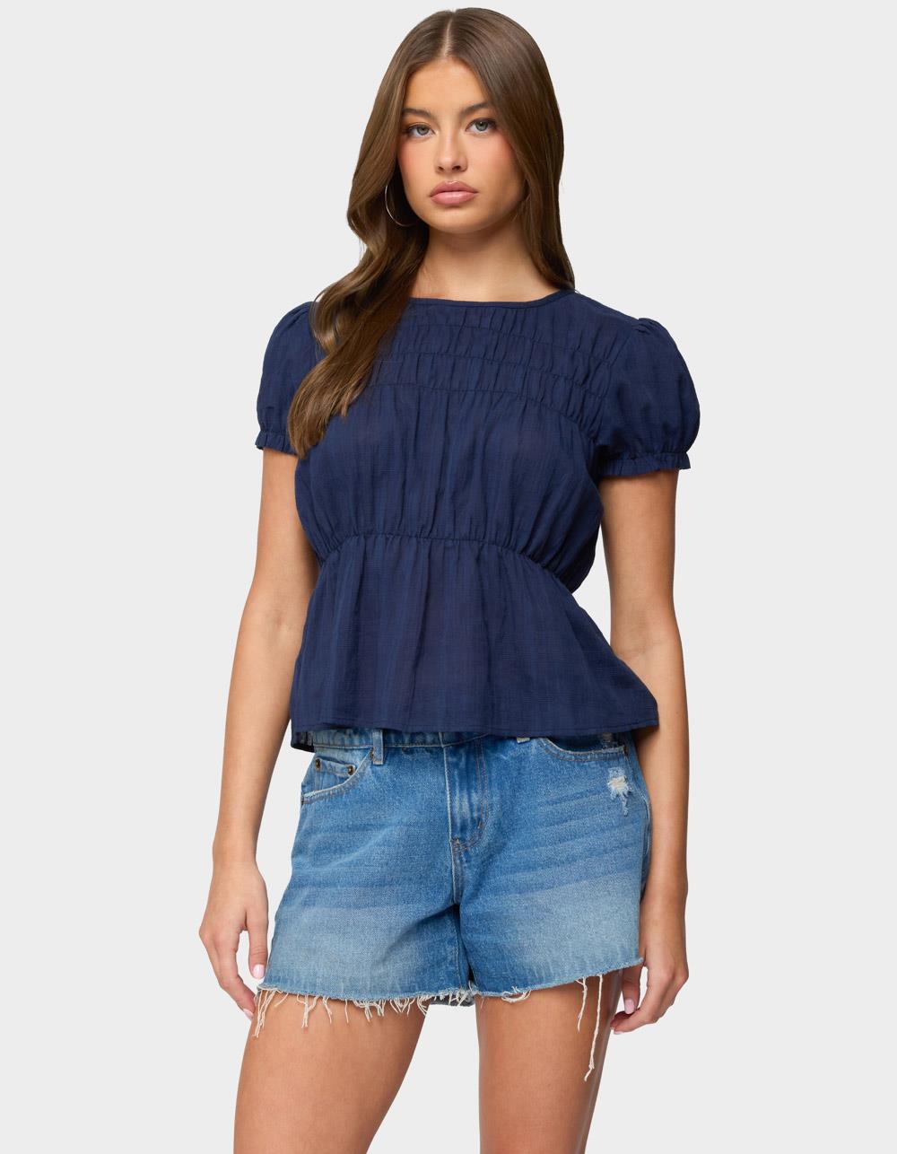 EDIKTED Maricella Gathered Tiered Top - NAVY