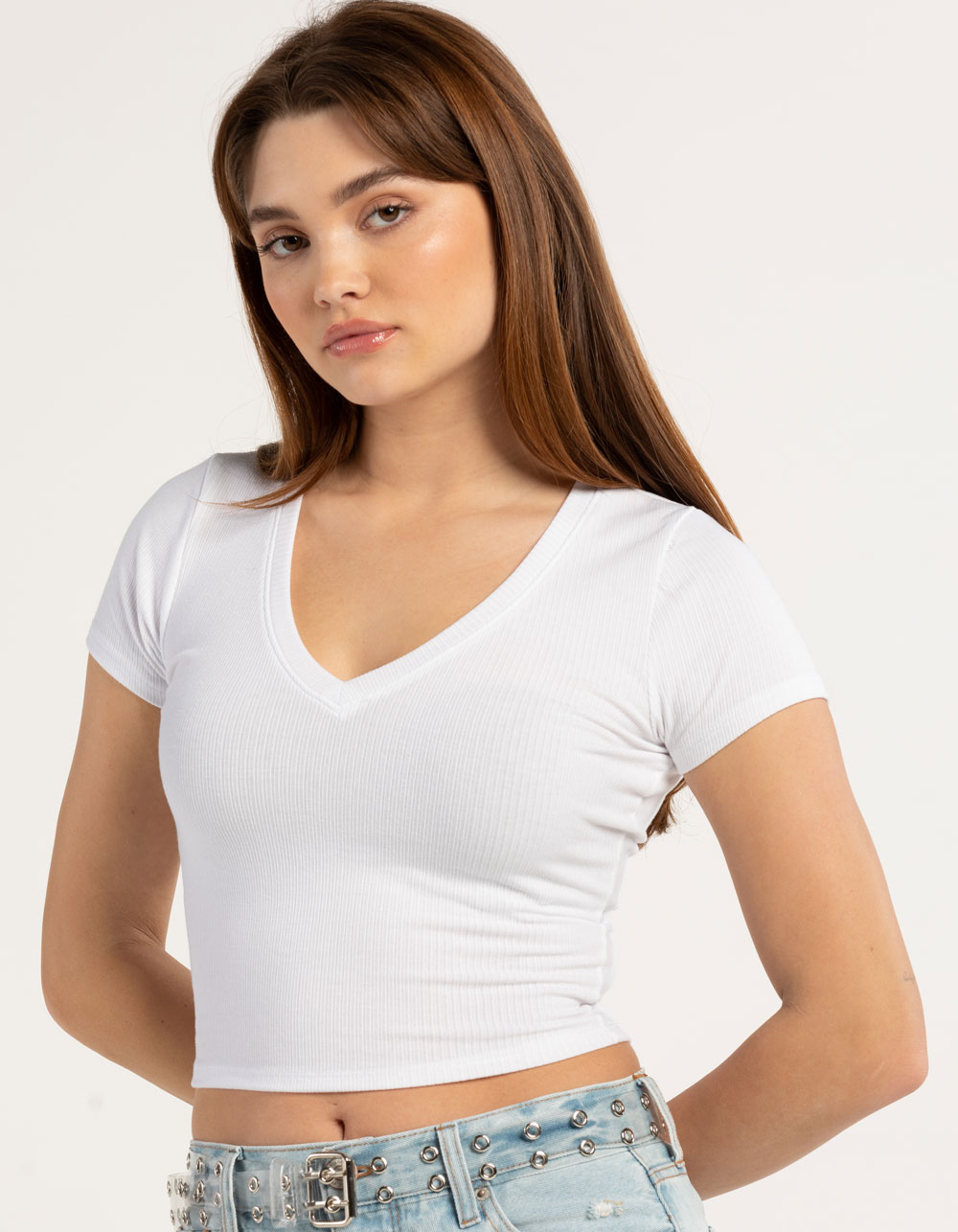 deep v neck white top