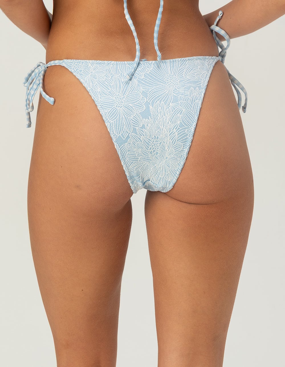 FULL TILT Reversible Texture Tie Side Cheeky Bikini Bottoms - BLUE/WHT