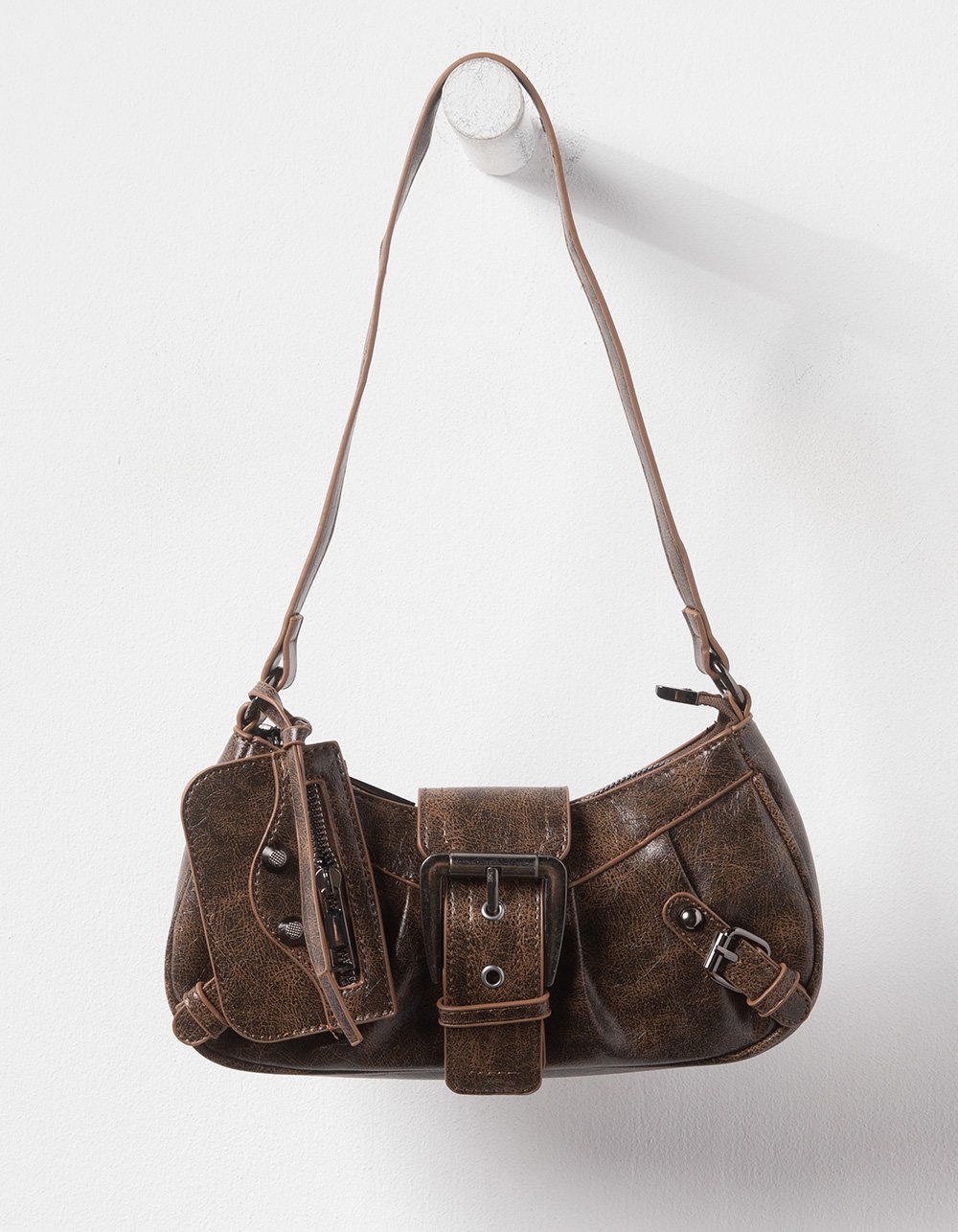 Mini Buckle Shoulder Bag - BROWN