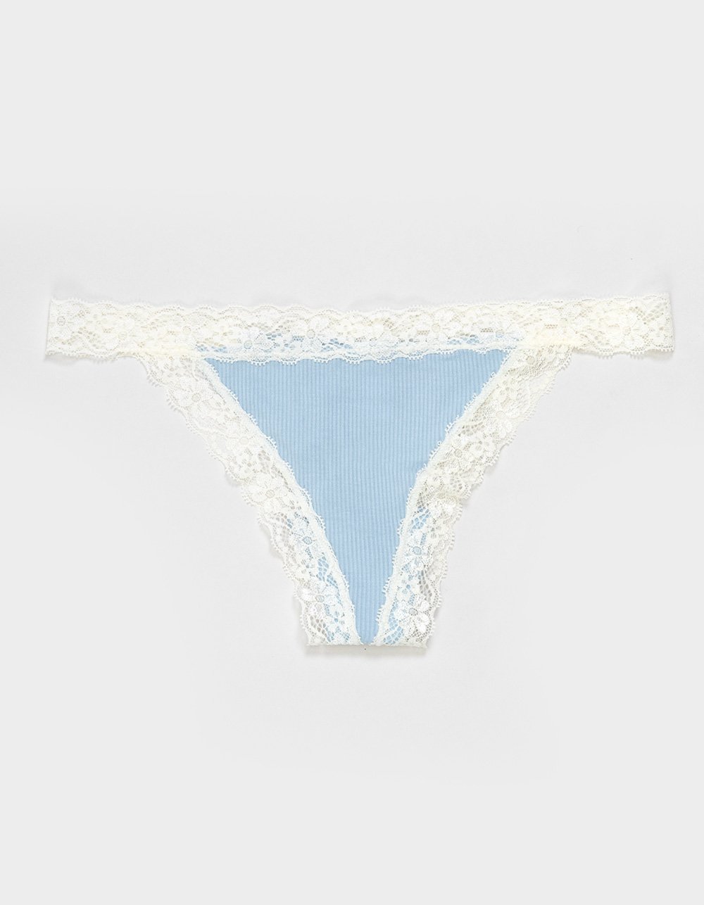 FULL TILT Rib Lace Trim Thong - LIGHT BLUE