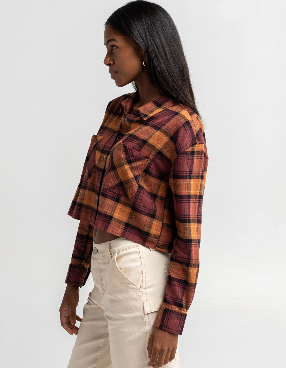 RSQ Womens Flannel Crop Top - RUST | Tillys