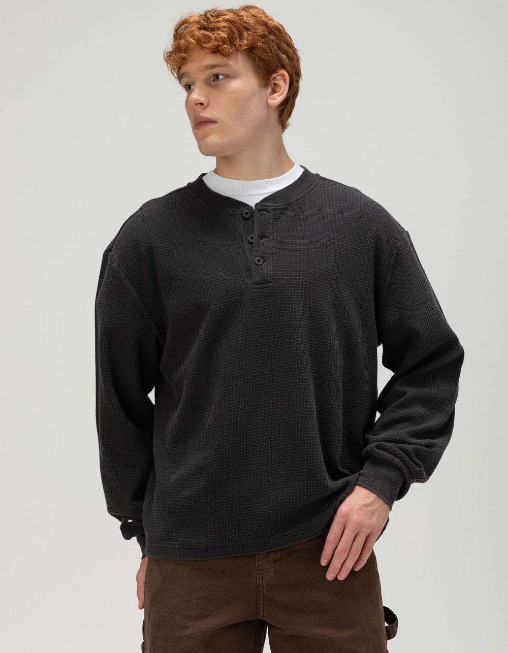 RSQ Mens Henley Thermal - BLACK