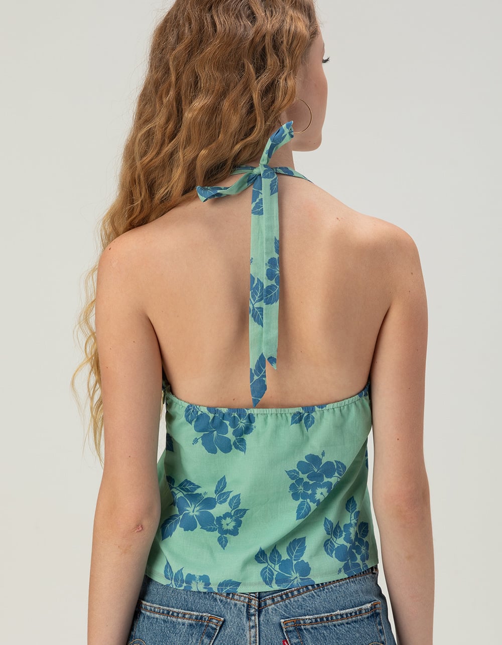 FULL TILT Hibiscus Womens Halter Top - MINT