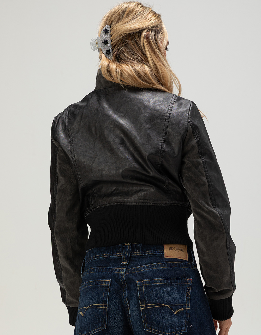 BDG Urban Outfitters Murphy Womens Asymmetric Faux Leather Jacket - BLACK