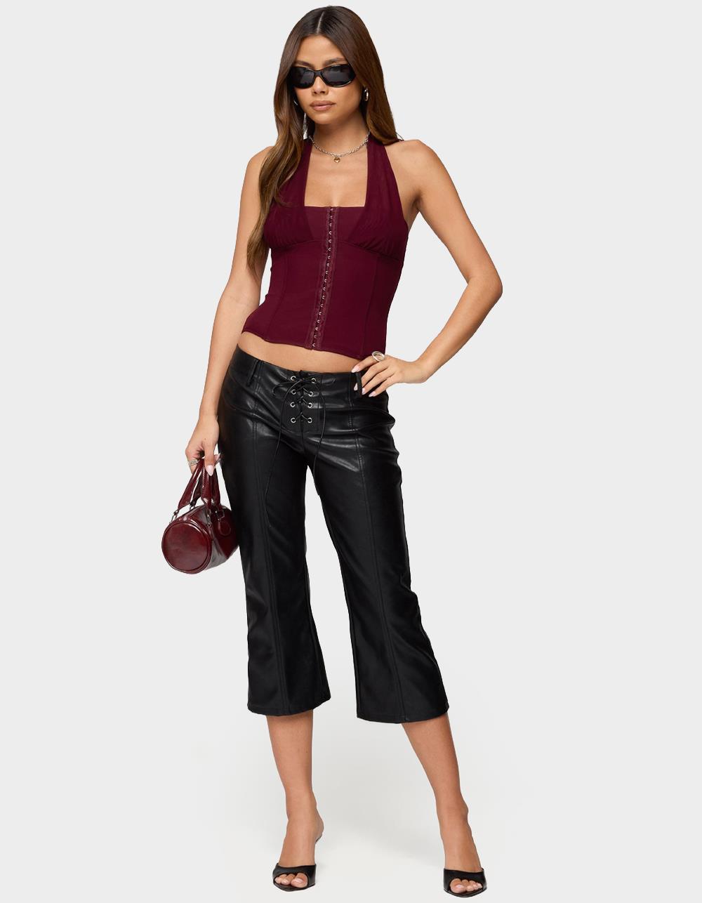 EDIKTED Rosalina Mesh Halter Corset - DK RED