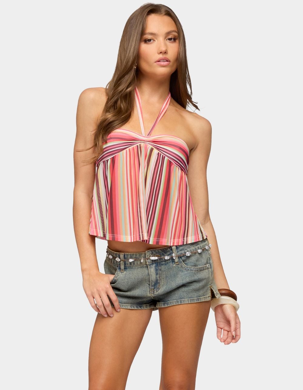 EDIKTED Fernanda Striped Halter Top - PINK
