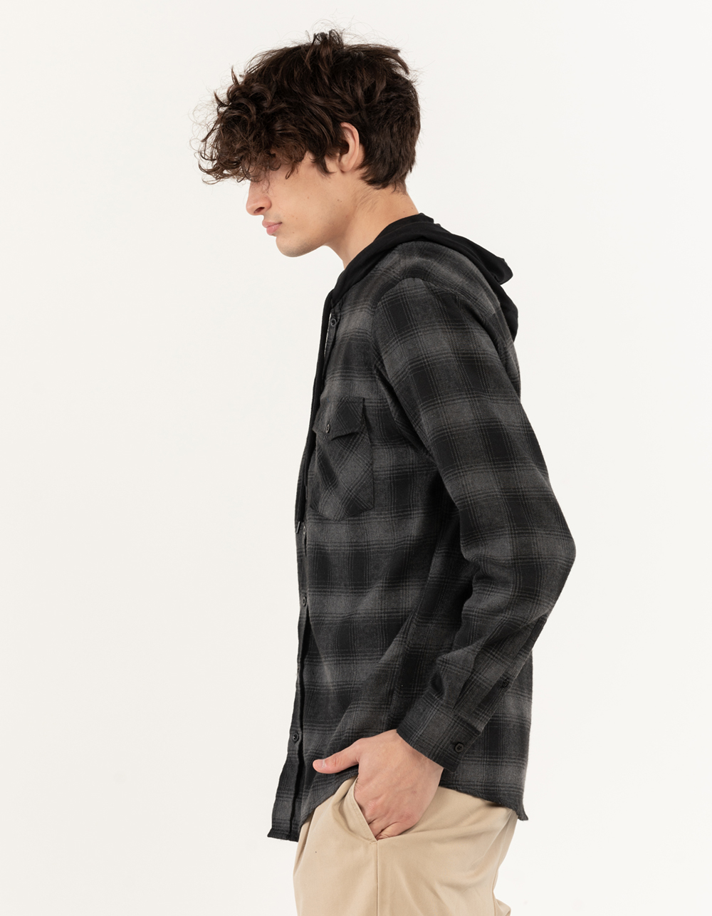 RSQ Mens Plaid Hooded Flannel - CHAR/BLK | Tillys