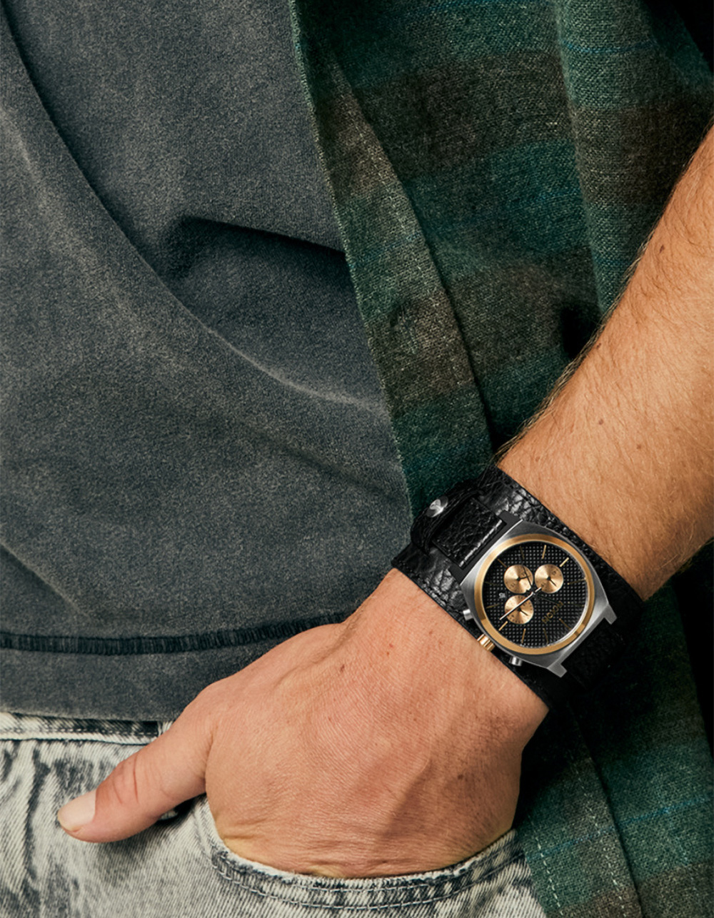 NIXON Time Teller Leather Rocker - BLK/SILVER