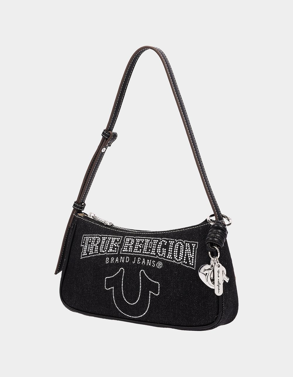 TRUE RELIGION Bling Logo Denim Shoulder Bag - BLACK