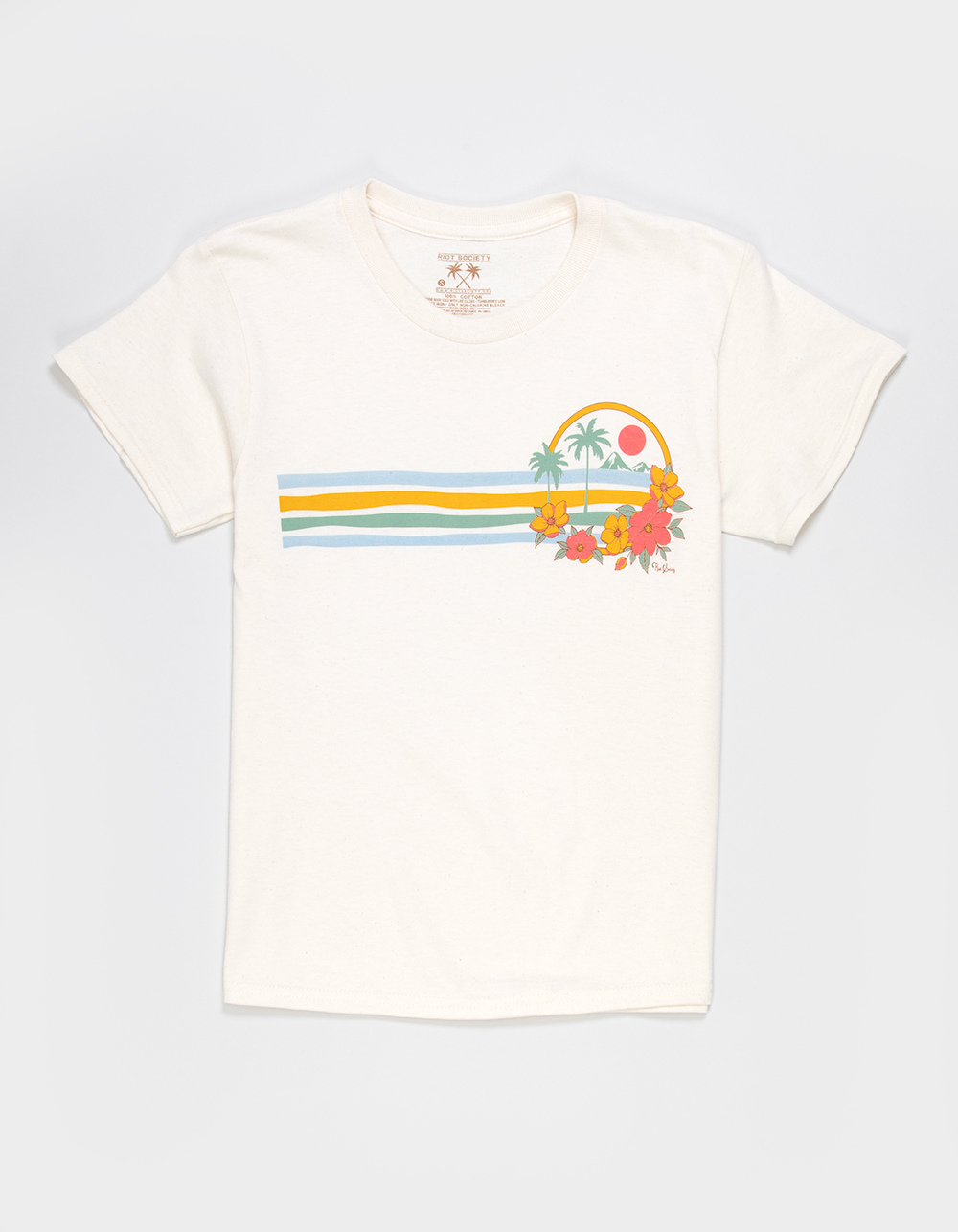 RIOT SOCIETY Tropical Stripe Girls Tee - CREAM