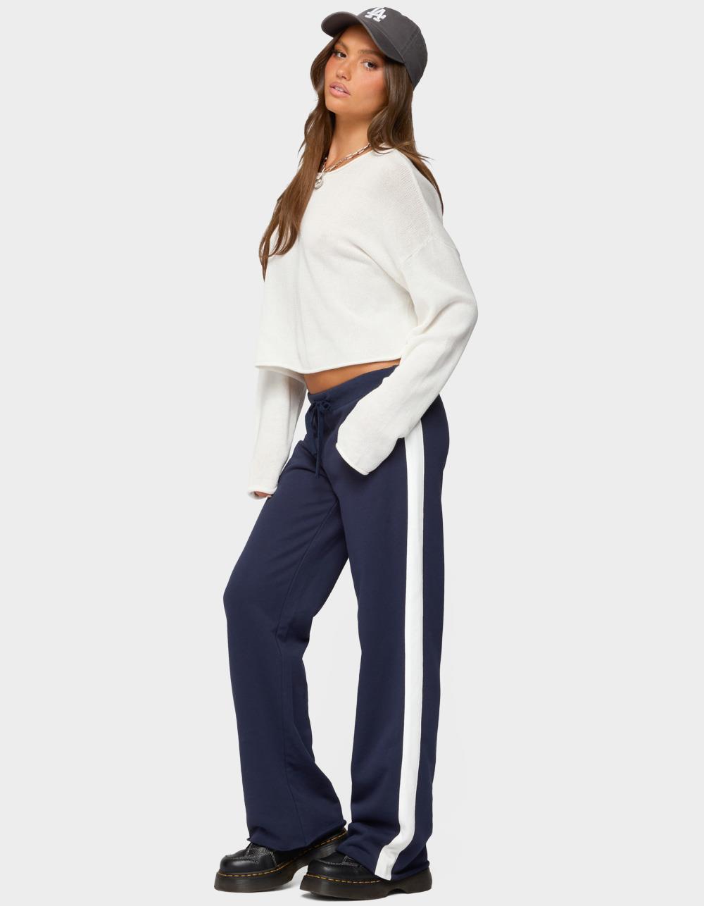 EDIKTED Baker Contrast Striped Sweatpants - NAVY