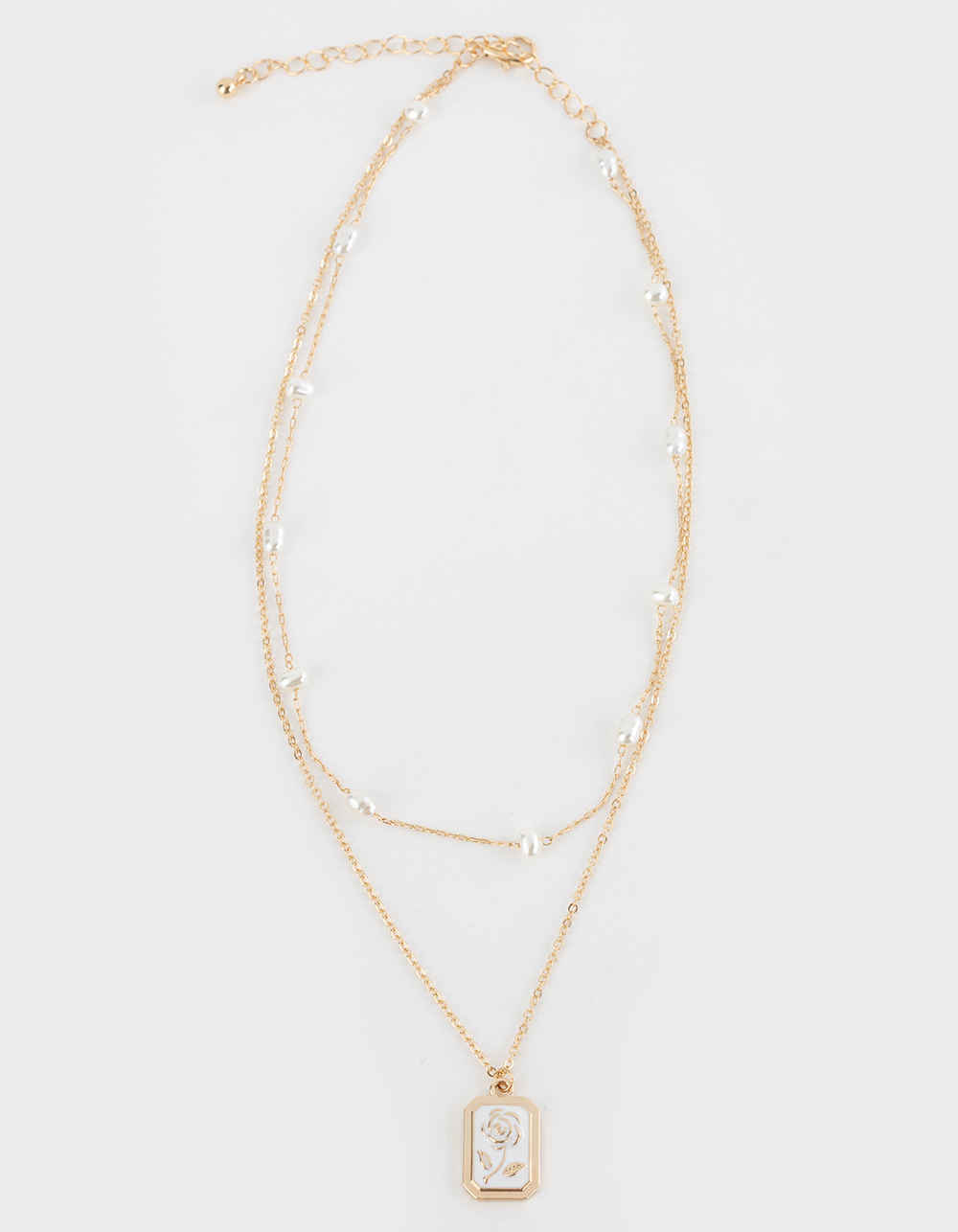 FULL TILT Layered Pearl/Rose Necklace - GOLD