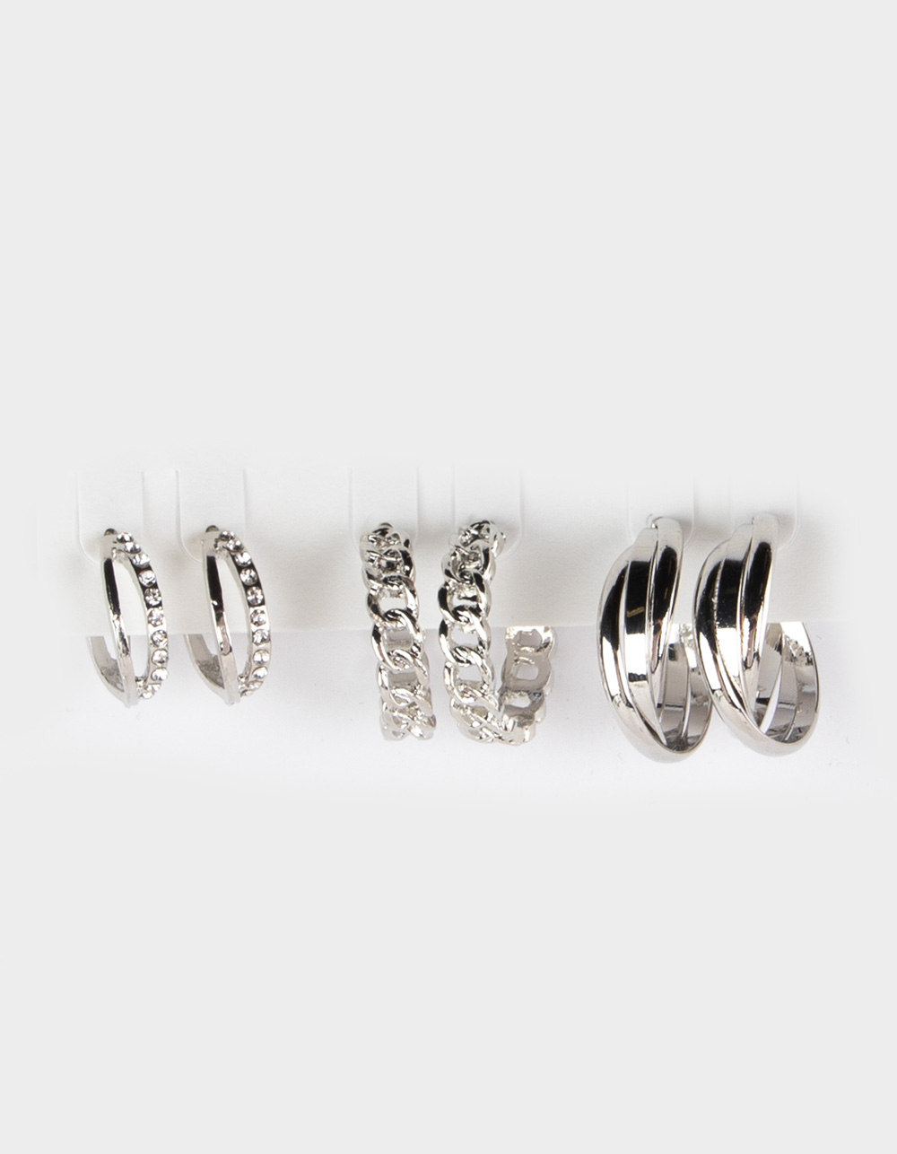 FULL TILT 3 Pack Chain Hoop Earring Set - SILVER