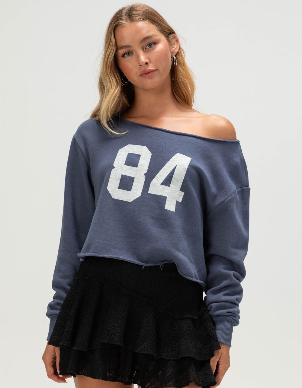 RSQ Womens 84 Crew Off The Shoulder Sweatshirt - NAVY