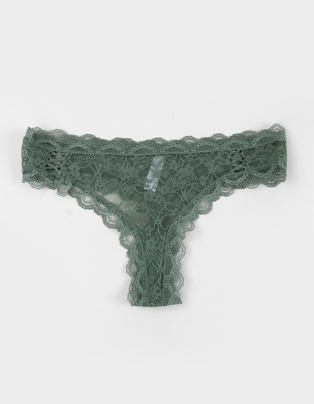 FULL TILT Allover Lace Thong - FOREST