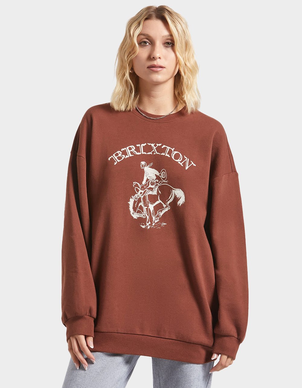 BRIXTON Western Womens Crewneck Sweatshirt - BROWN