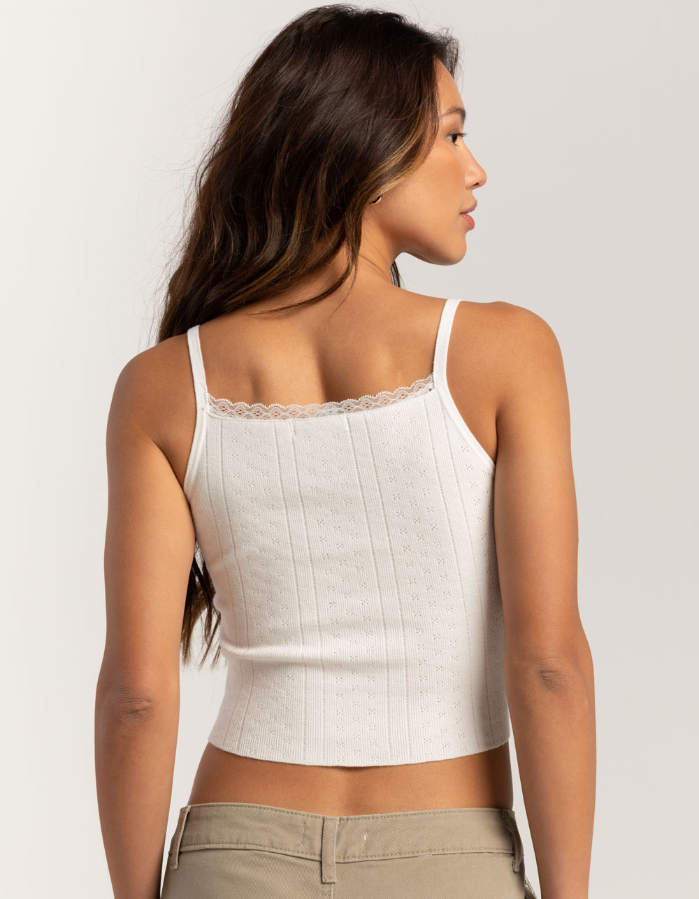 RSQ Womens Pointelle Lace Trim Cami - WHITE