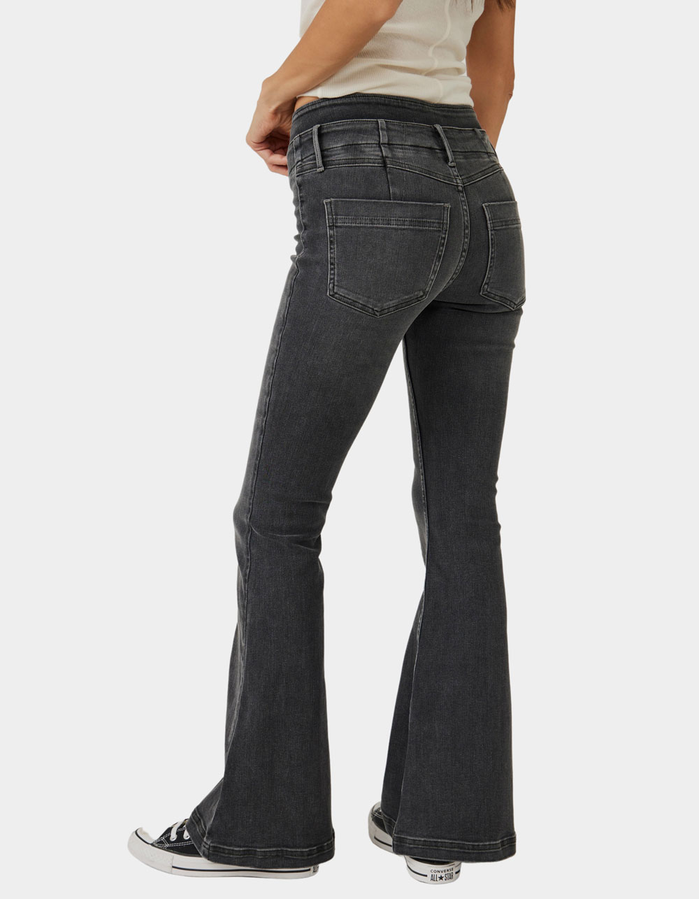 FREE PEOPLE After Dark Mid Rise Flare Womens Jeans - WASHED BLACK | Tillys