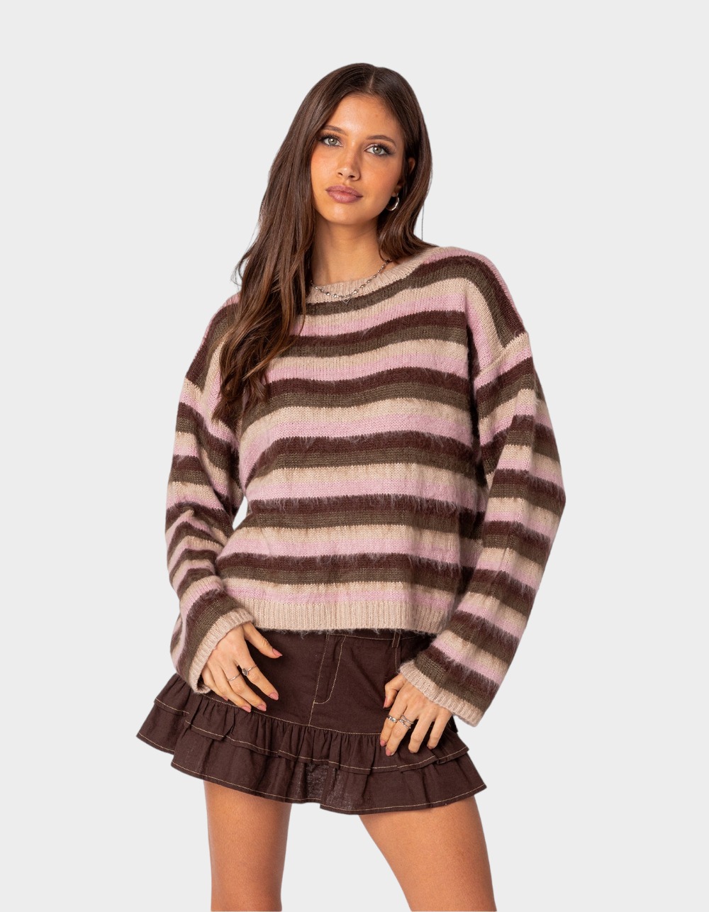 EDIKTED Oversized Fuzzy Striped Sweater