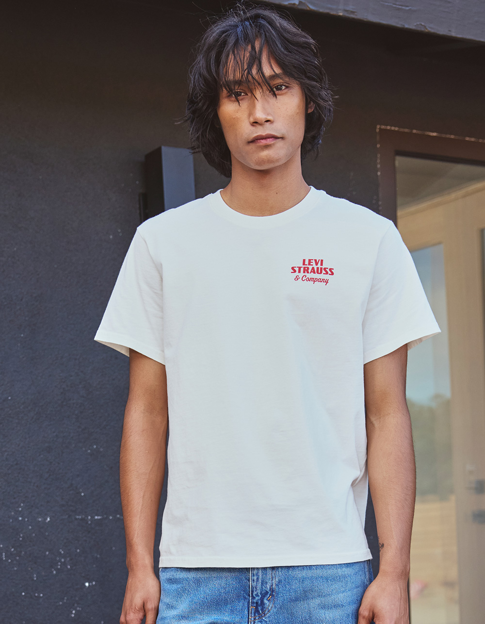 LEVI'S Archival Overalls Mens Tee - OFF WHITE