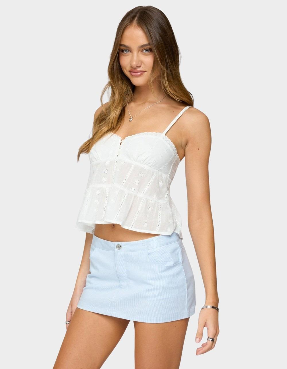 EDIKTED Tamora Eyelet Babydoll Tank Top - WHITE