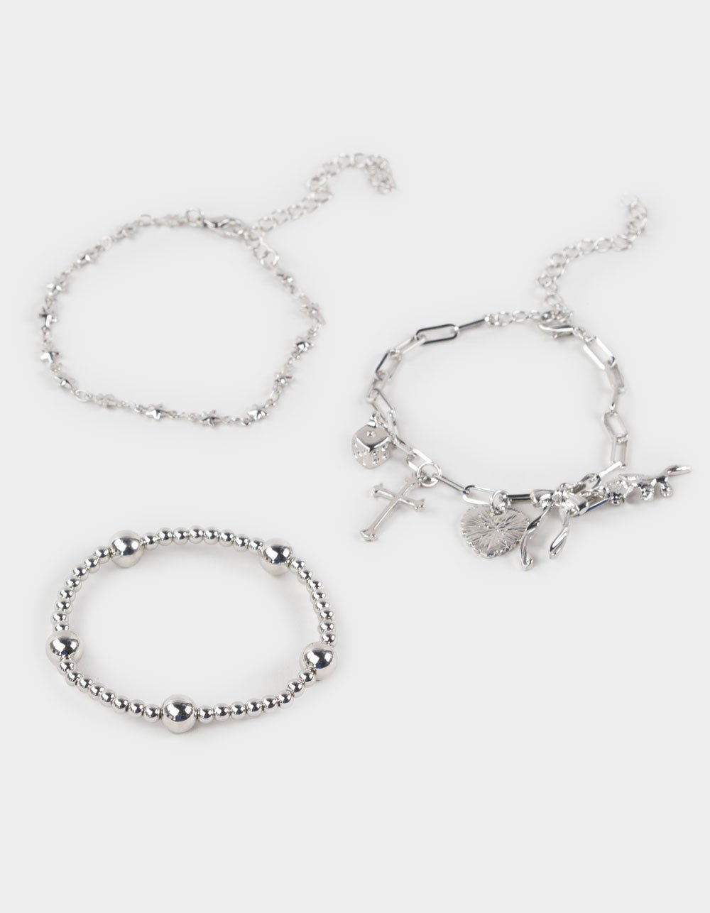 FULL TILT 3 Pack Cross/Dice Charm Bracelets - SILVER