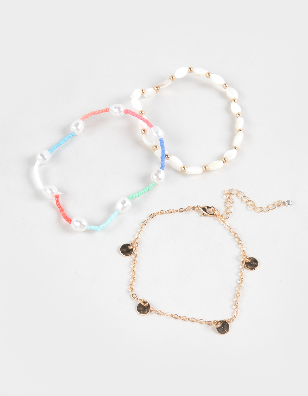 FULL TILT 3 Pack Shell/Beaded Bracelets - GOLD