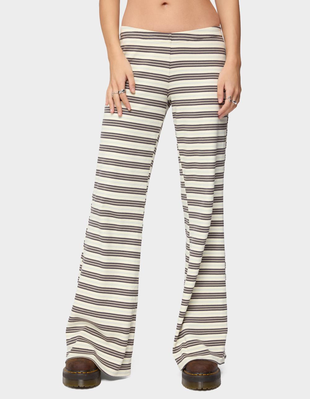 EDIKTED Avalie Striped Ribbed Pants - BLACK