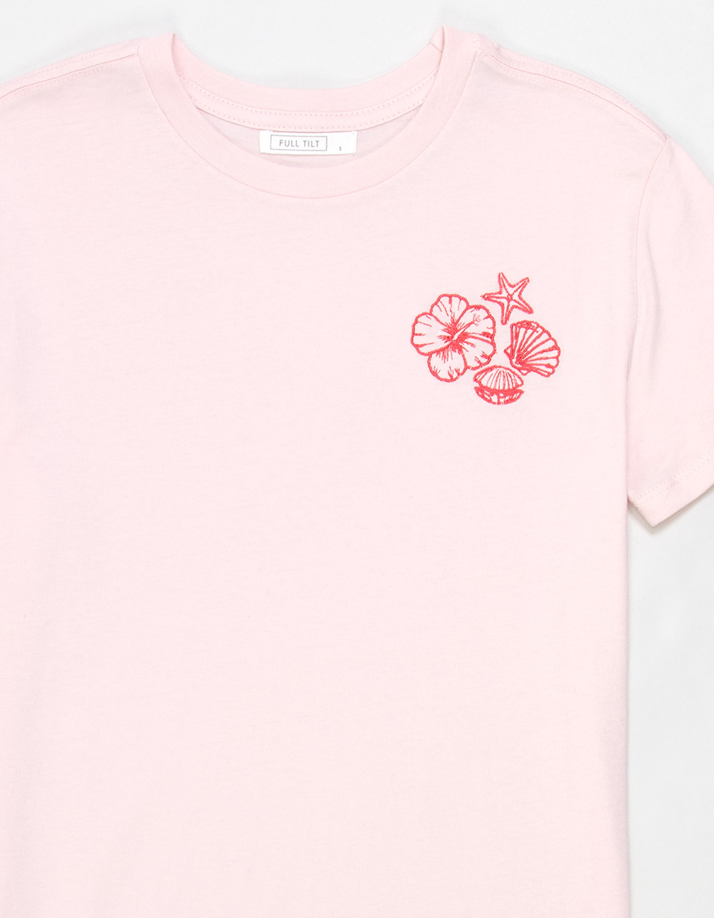 FULL TILT Embroidered Beach Icon Girls Boyfriend Tee - LIGHT PINK