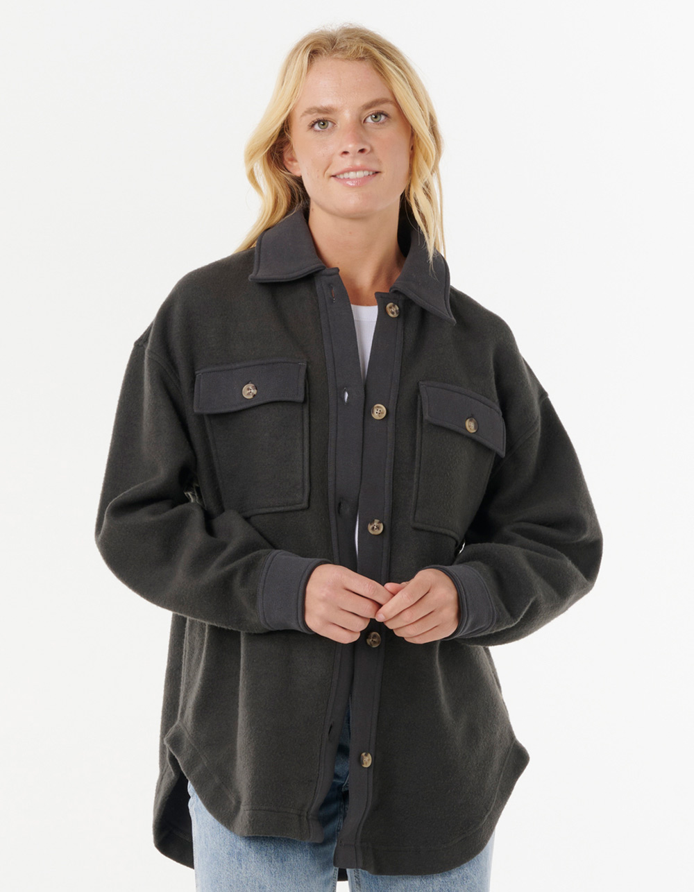 RIP CURL High Tide Fleece Womens Shacket - WASHED BLACK