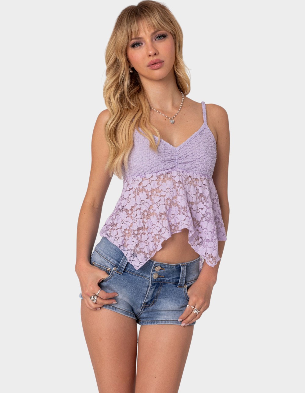 EDIKTED Orchid Sheer Lace Top - LT PURPLE
