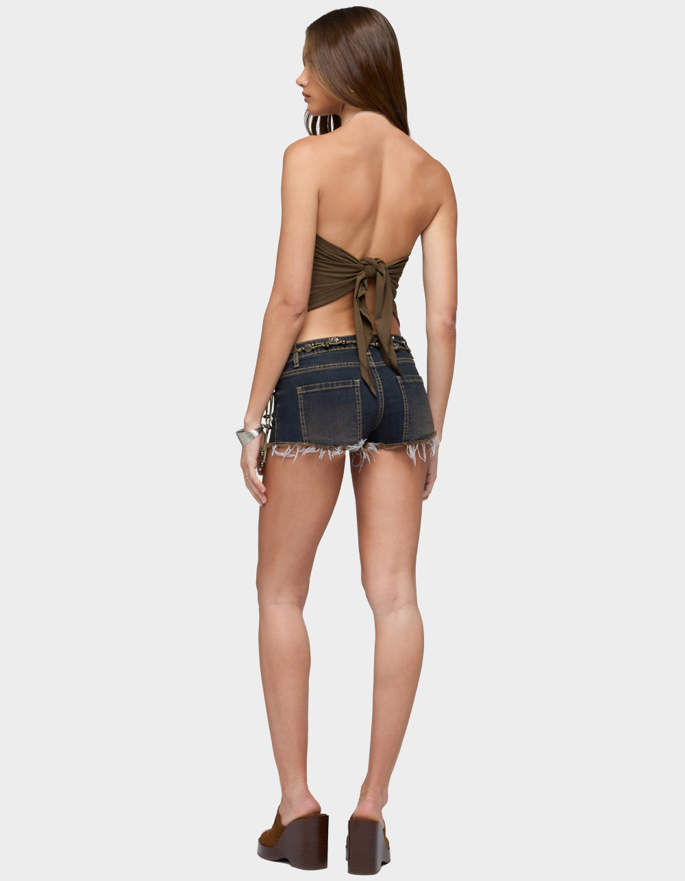 EDIKTED Studded Backless Handkerchief Top - DK GREEN