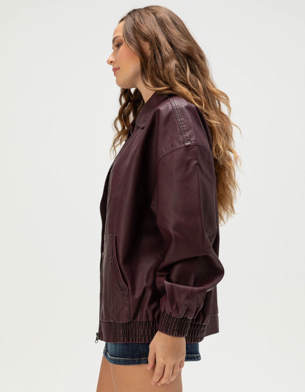 RSQ Womens Oversized Faux Leather Bomber Jacket