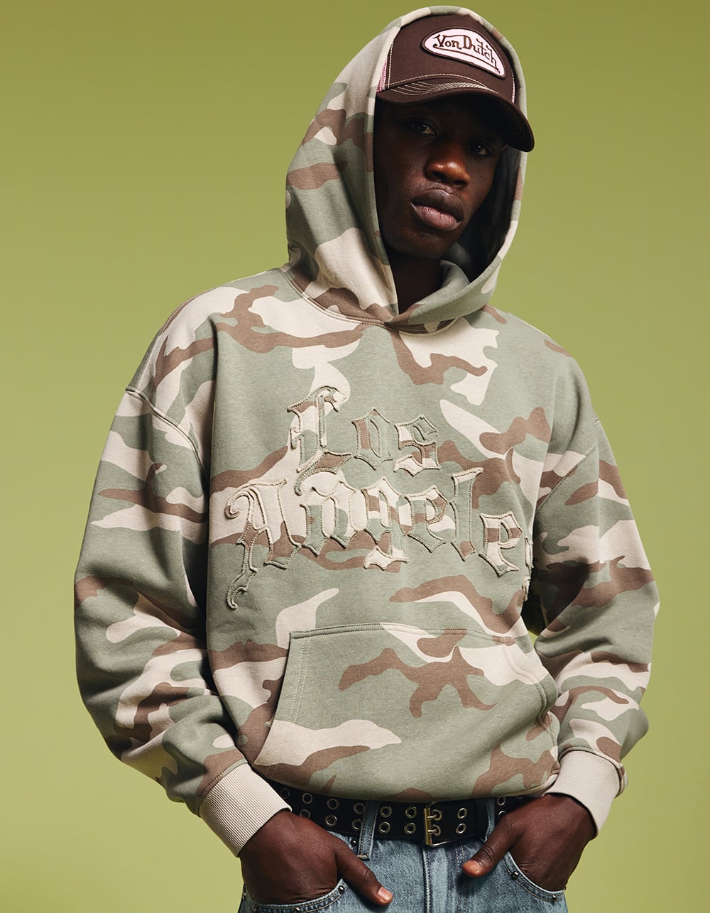 RSQ Mens Los Angeles CAMO Hoodie - GREEN