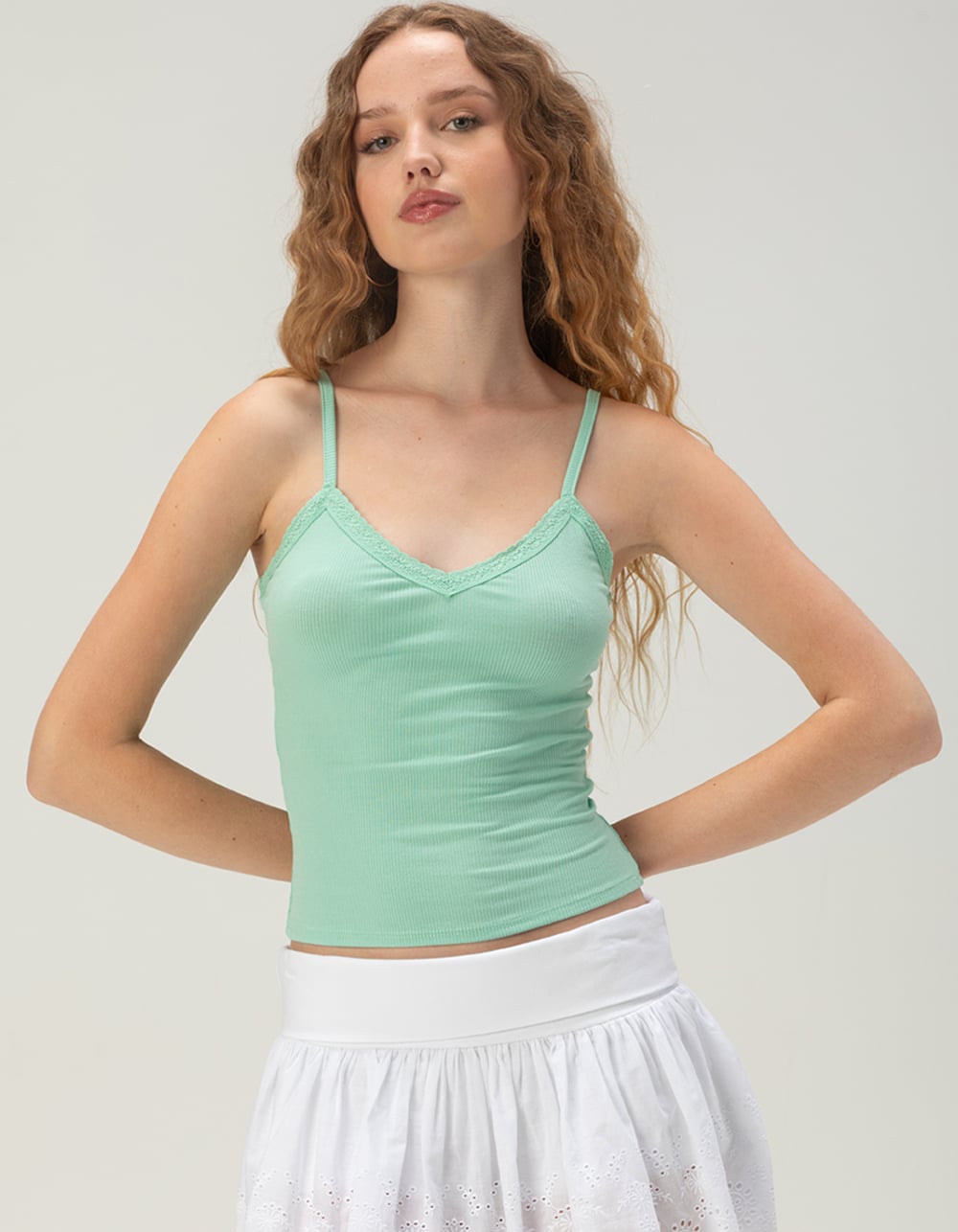 TILLYS Lace Trim Womens Cami - TEAL GREEN