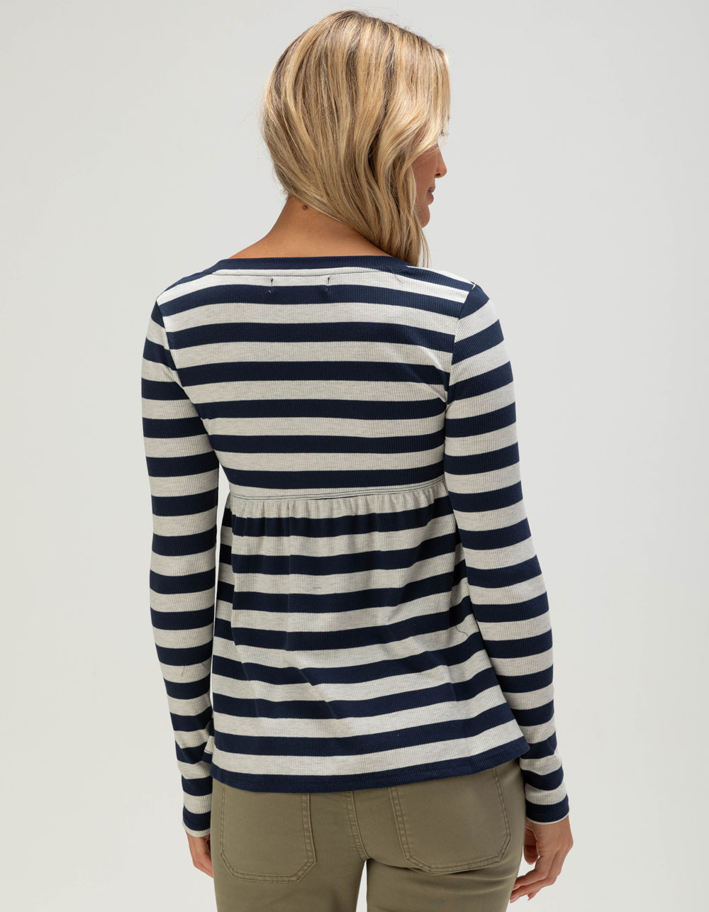 MADDEN GIRL Womens Long Sleeve Stripe Henley Babydoll Top