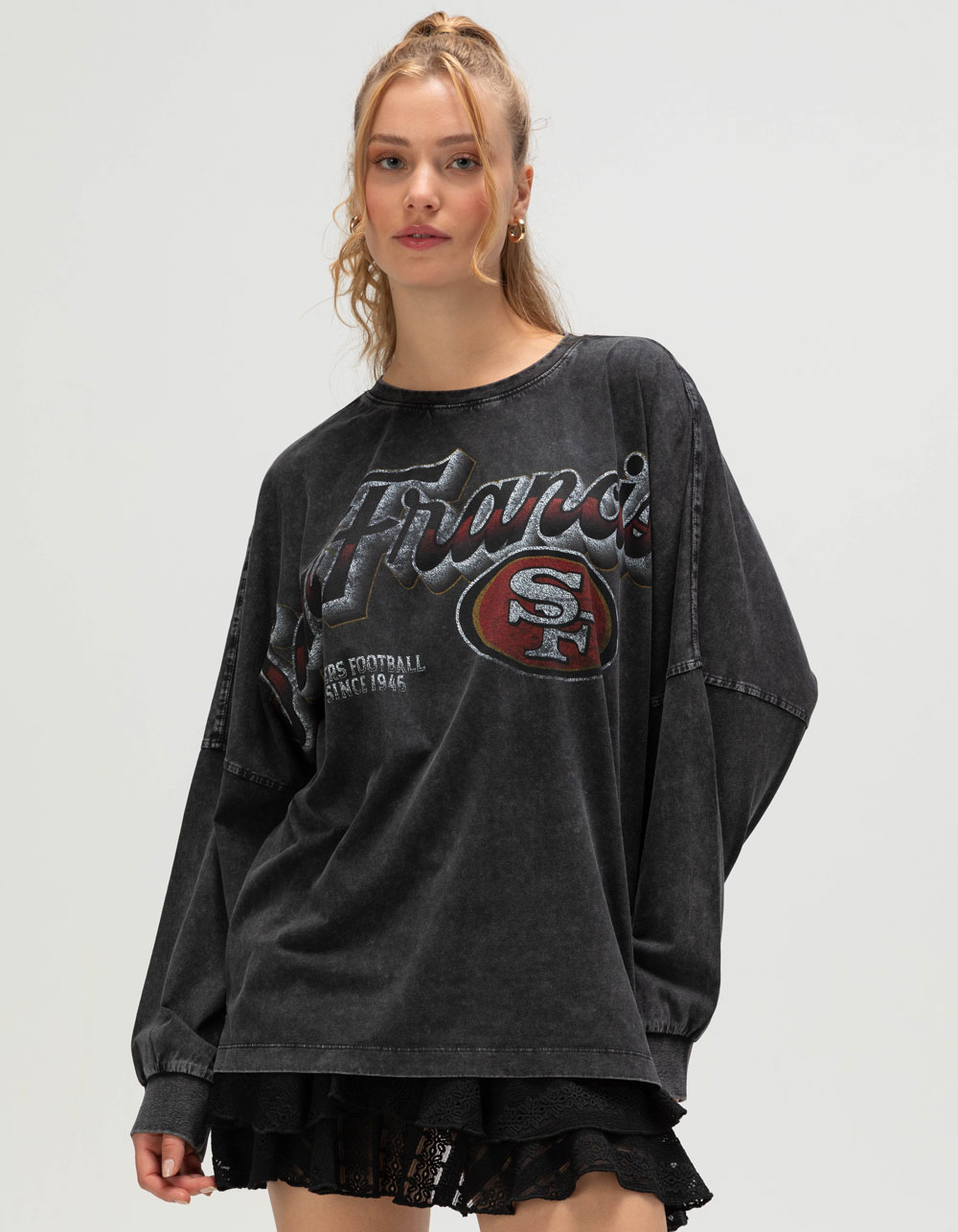 THE WILD COLLECTIVE San Francisco 49ers Womens Long Sleeve Tee - BLACK