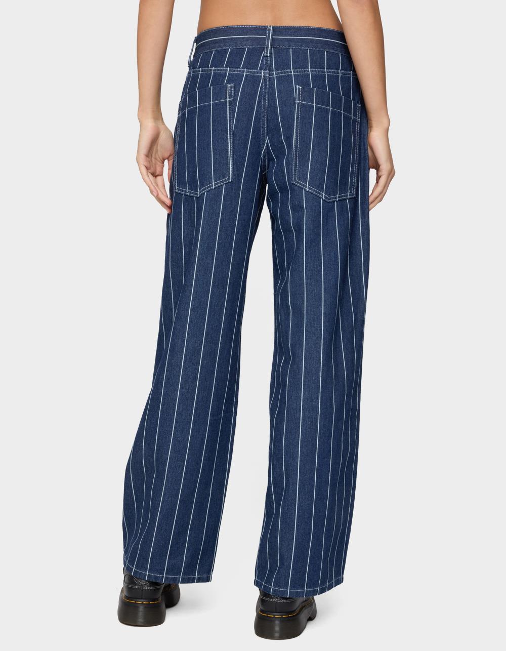 EDIKTED Kyler Pinstripe Low Rise Jeans - DARK BLUE