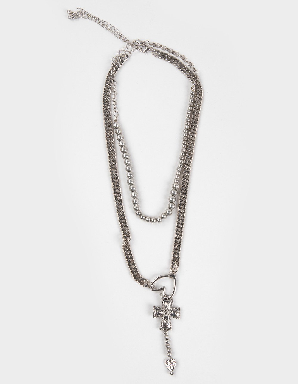 FULL TILT Lariat Heart/Cross Layered Necklace - SILVER