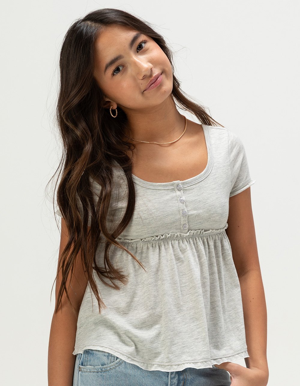 RSQ Girls Babydoll Top - HEATHER GRAY