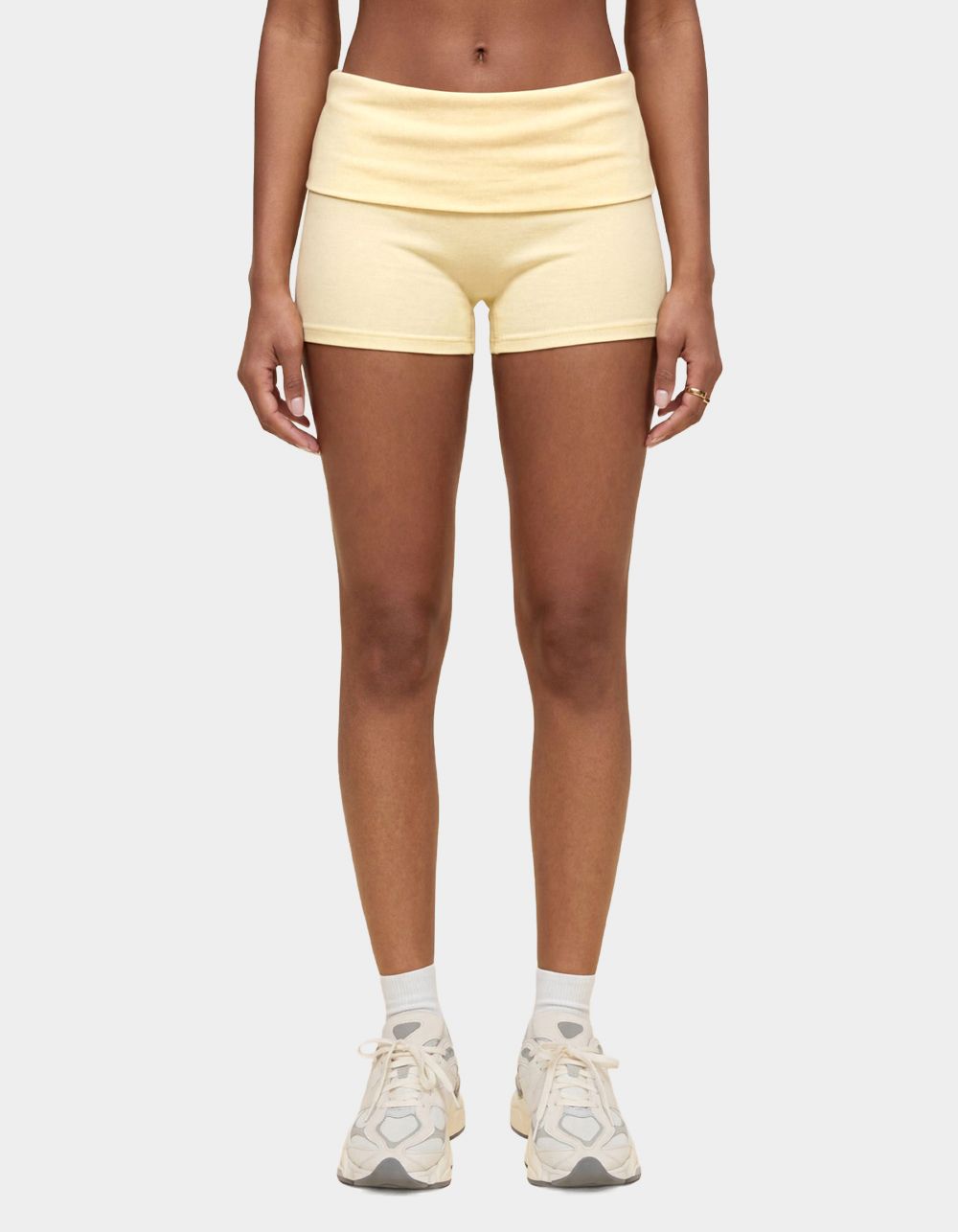EDIKTED Audrea Ribbed Foldover Biker Shorts - YELLOW