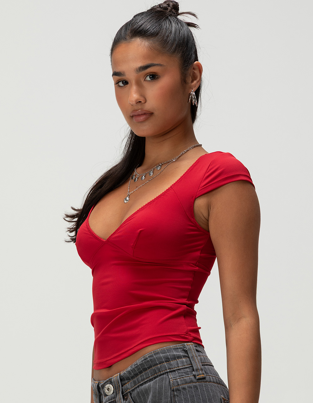 BDG Urban Outfitters Je T'aime Womens Cap Sleeve Top - RED