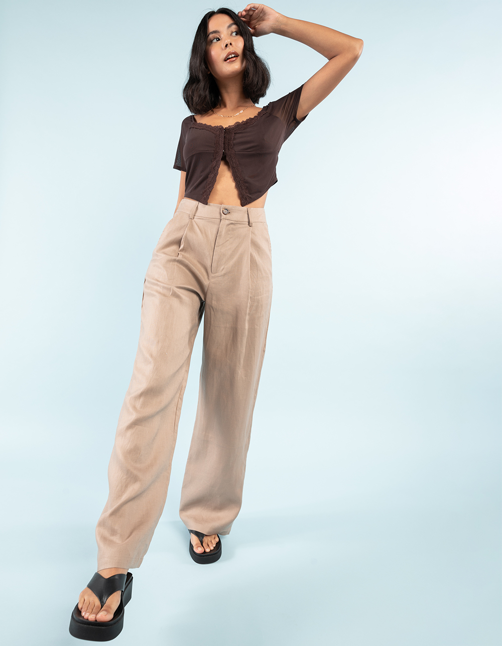 KNOW ONE CARES Womens Linen Pants TAUPE Tillys
