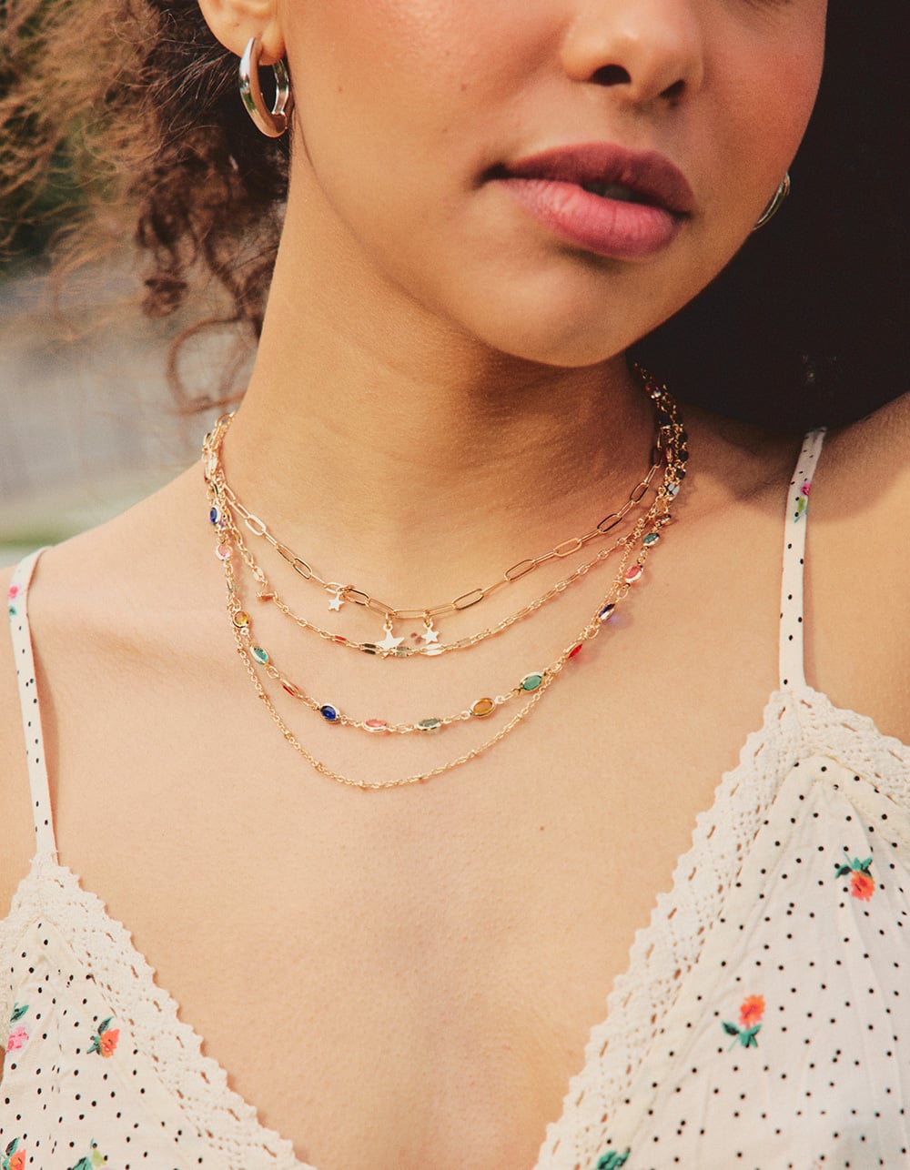 FULL TILT 2 Pack Layered Rhinestone Necklace Set - GOLD