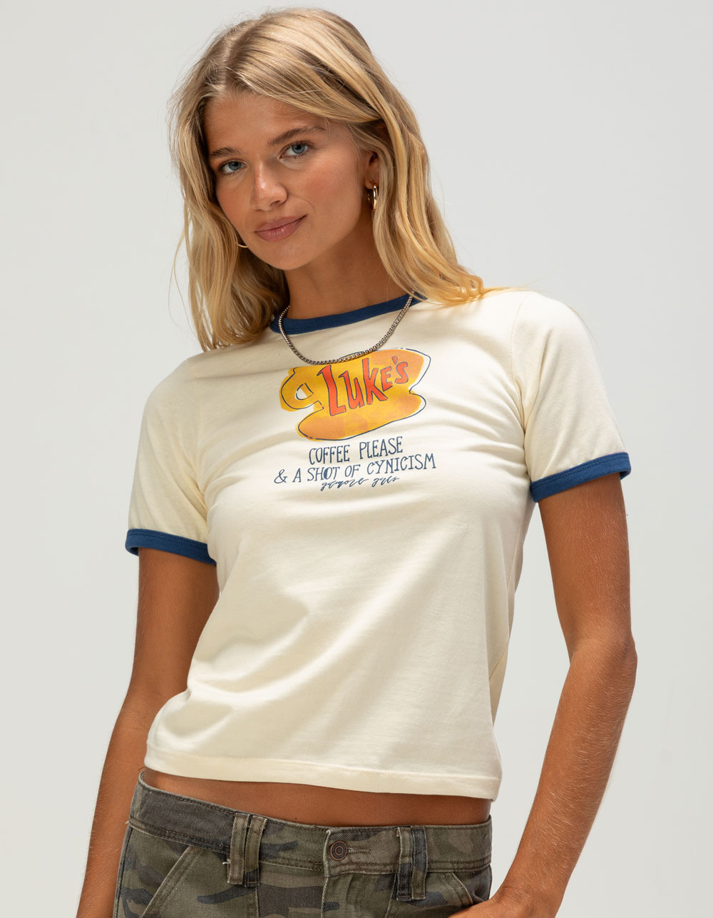 GILMORE GIRLS Womens Ringer Tee - Cream Combo