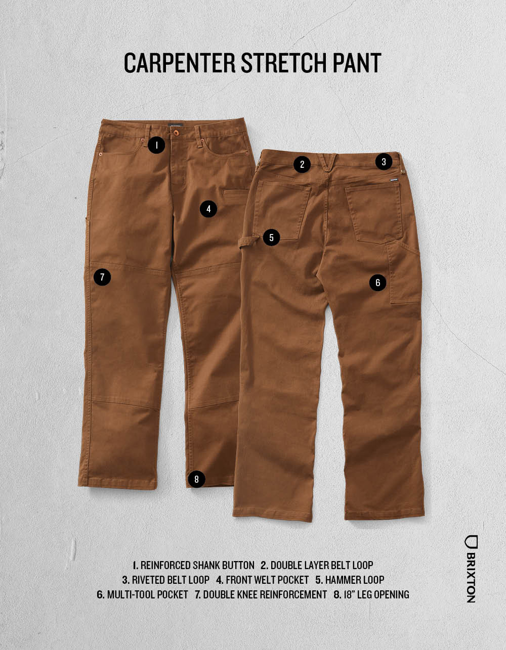 BRIXTON Carpenter Utility Stretch Mens Pants - BROWN