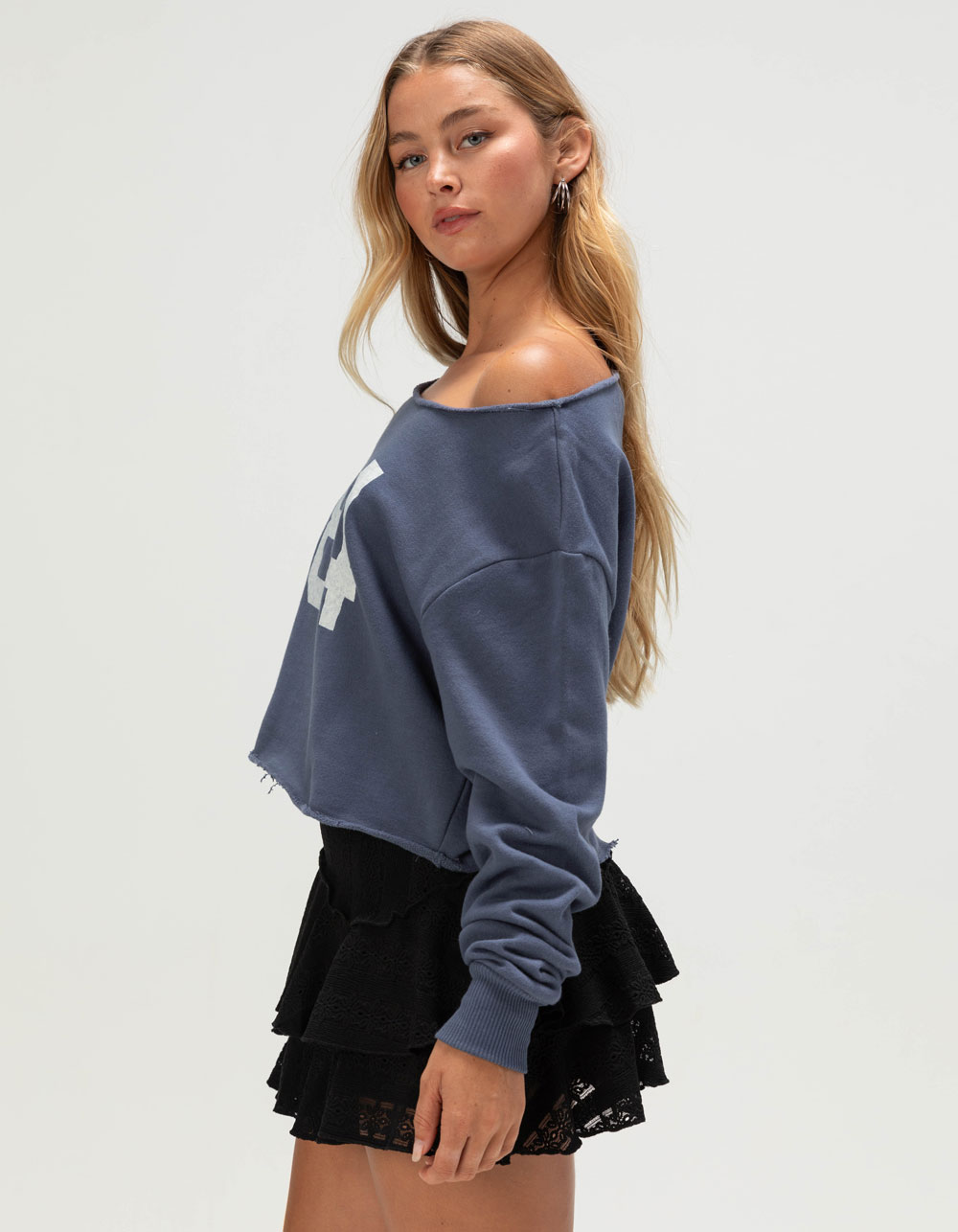RSQ Womens 84 Crew Off The Shoulder Sweatshirt - NAVY